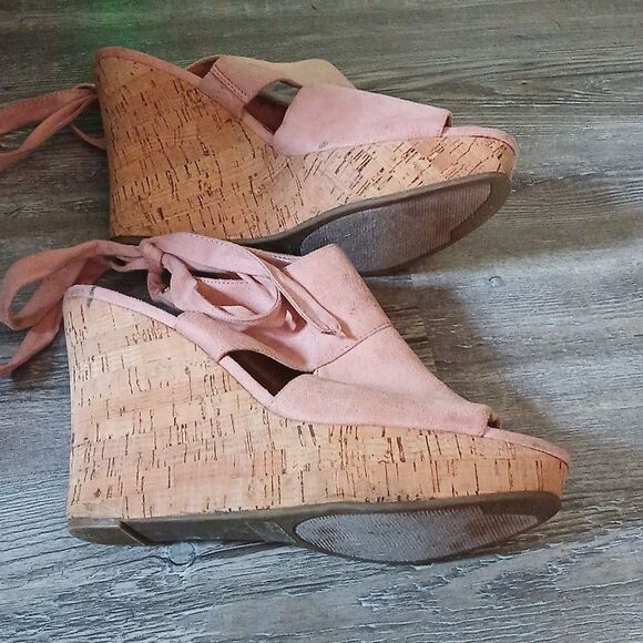 Guess dusty rose wrap around wedge kork heels Sz 11 - Picture 7 of 12